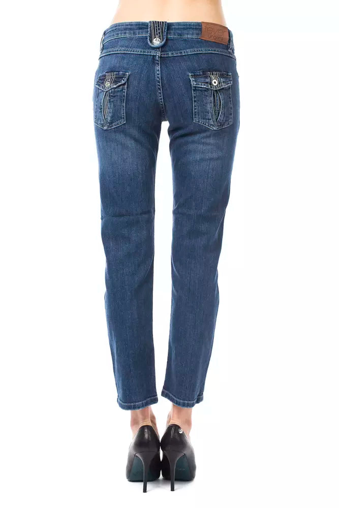 Light Blue Cotton Women Capri Jeans