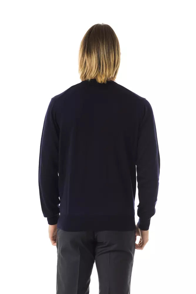 Blue Merino Wool Men Sweater