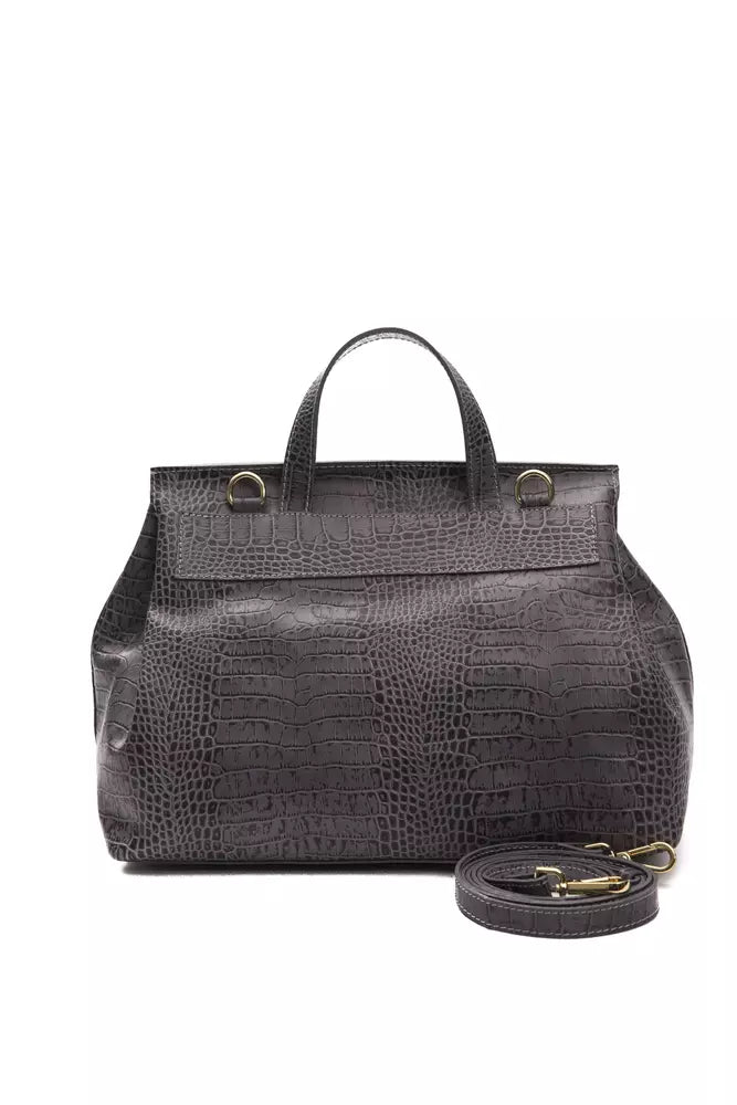 Gray Leather Women Handbag