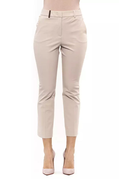 Beige Cotton Women Trouser