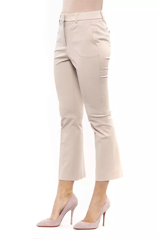 Beige Cotton Women Trouser