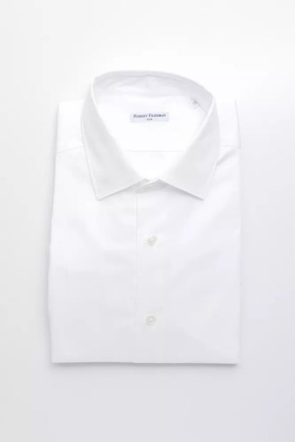 Camisa elegante de algodón blanca con cuello ajustado