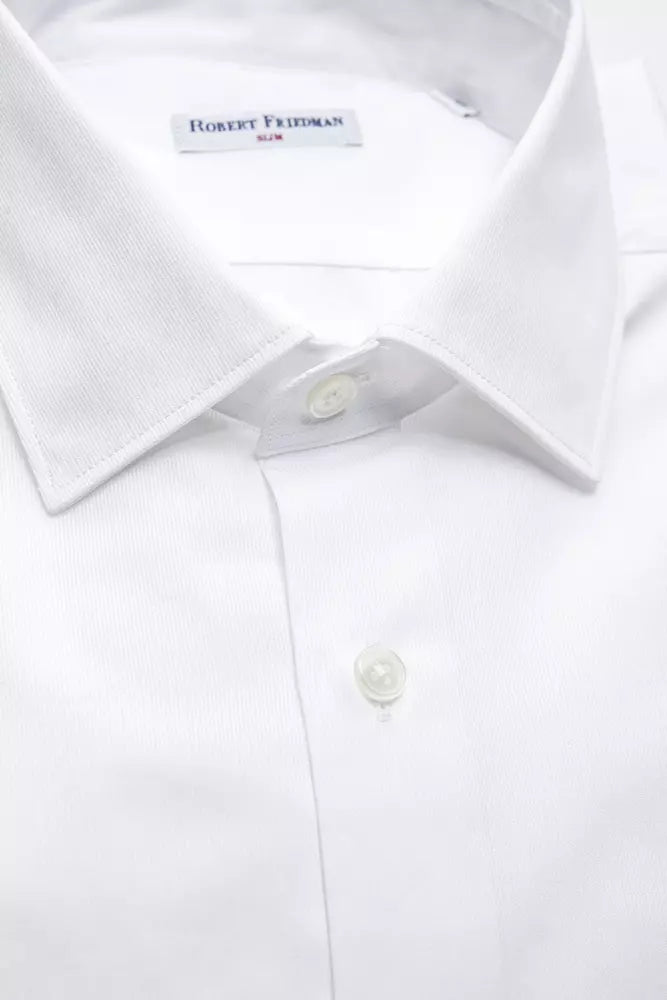 Camisa elegante de algodón blanca con cuello ajustado