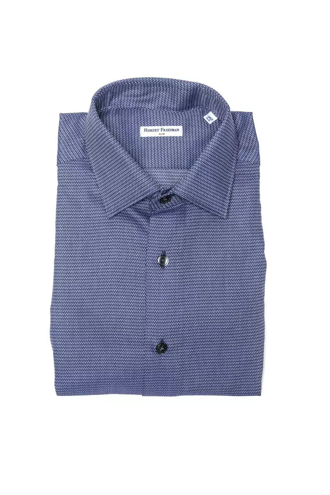 Camisa elegante de algodón azul con cuello ajustado