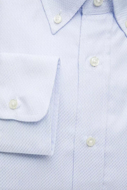 Camisa elegante con botones de algodón azul claro