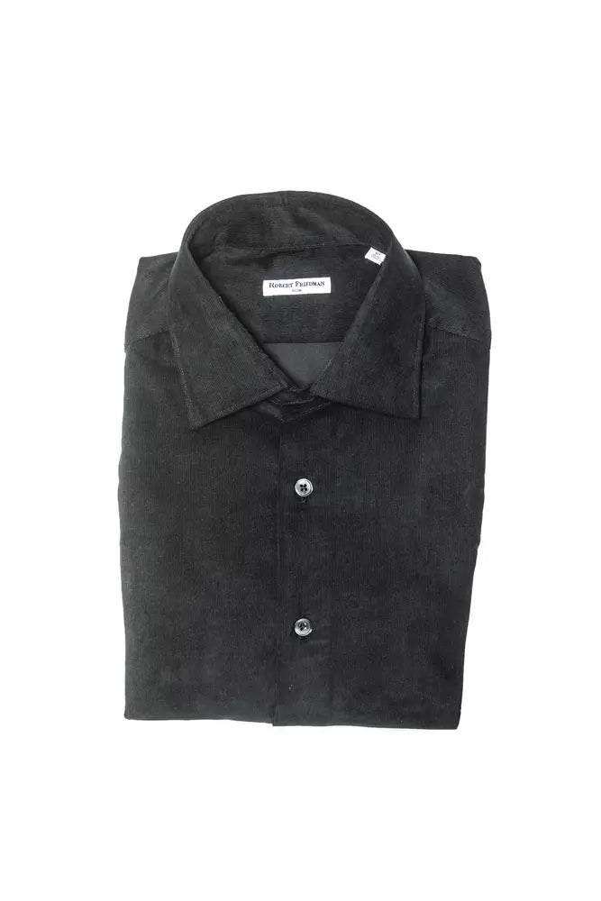 Camisa elegante de algodón negra con cuello ajustado