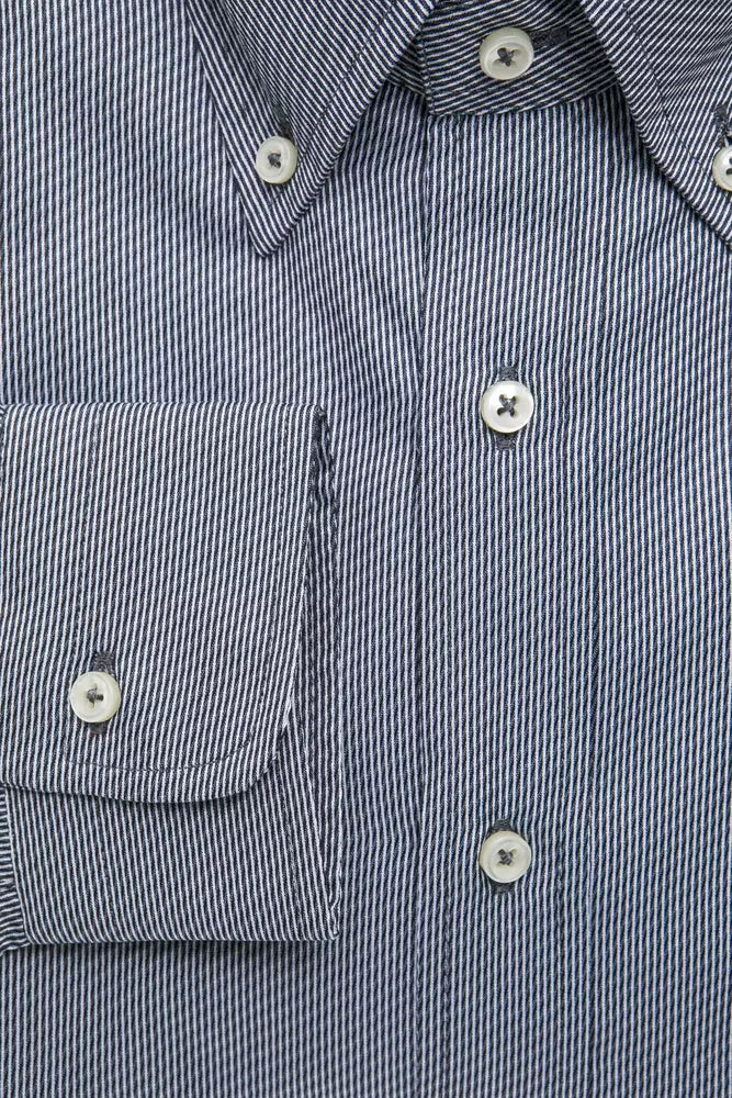 Camisa elegante con botones de algodón azul