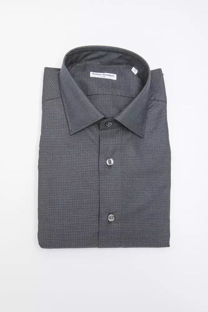 Camisa elegante con cuello ajustado en mezcla de algodón negra