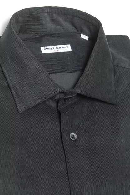 Camisa elegante de algodón negra con cuello ajustado