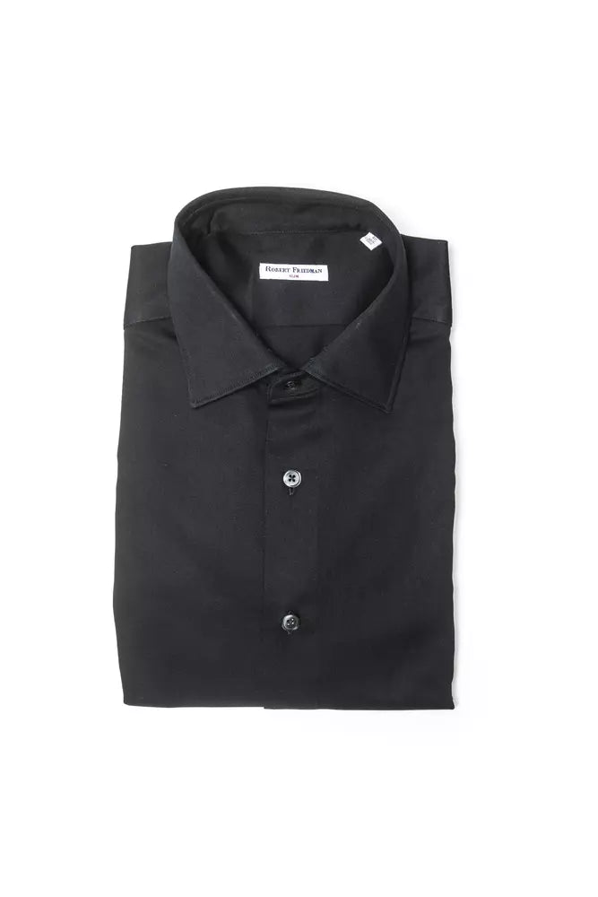 Camisa elegante de algodón negra con cuello ajustado