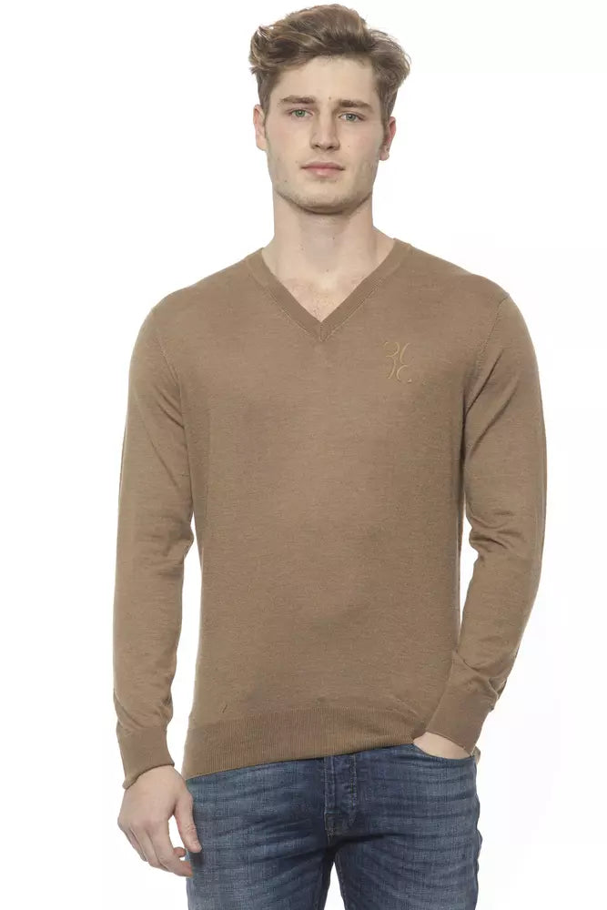 Elegante suéter de cachemira con cuello en V beige para hombre