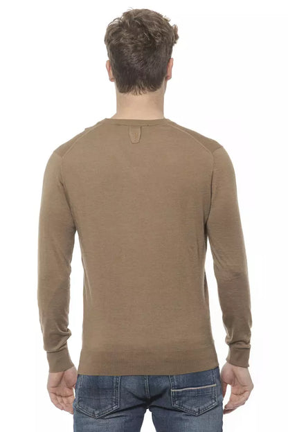 Elegante suéter de cachemira con cuello en V beige para hombre