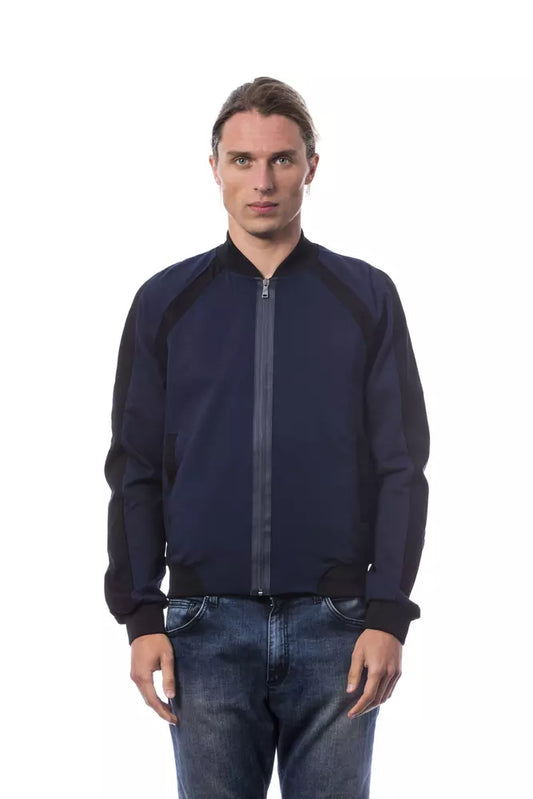 Blue Viscose Men Bomber Jacket