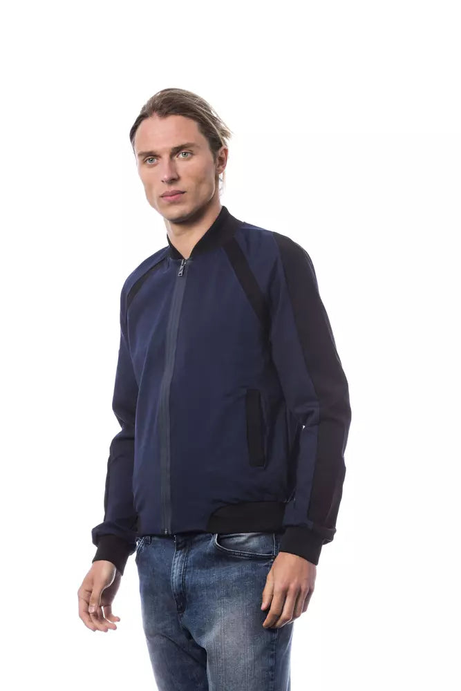 Blue Viscose Men Bomber Jacket