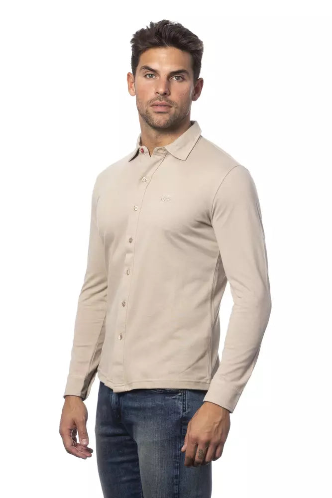 Beige Cotton Men Shirt