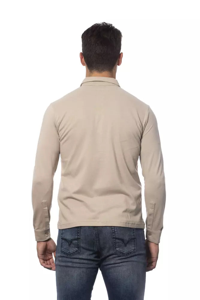 Beige Cotton Men Shirt