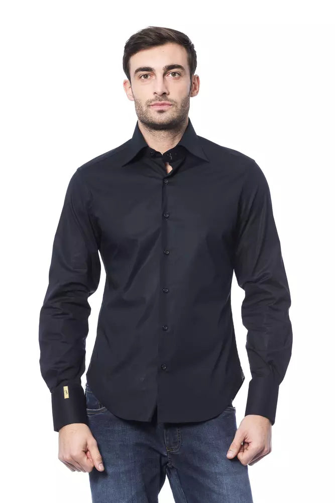 Elegante camisa azul con monograma para hombre