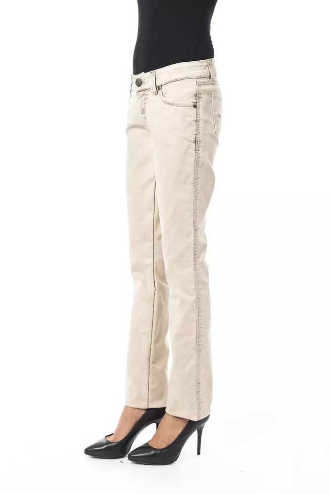 Beige Cotton Women Jeans