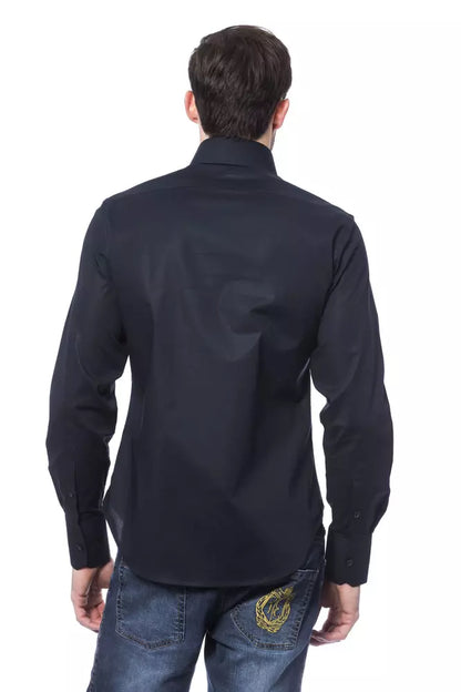 Elegant monogram blauw shirt voor heren