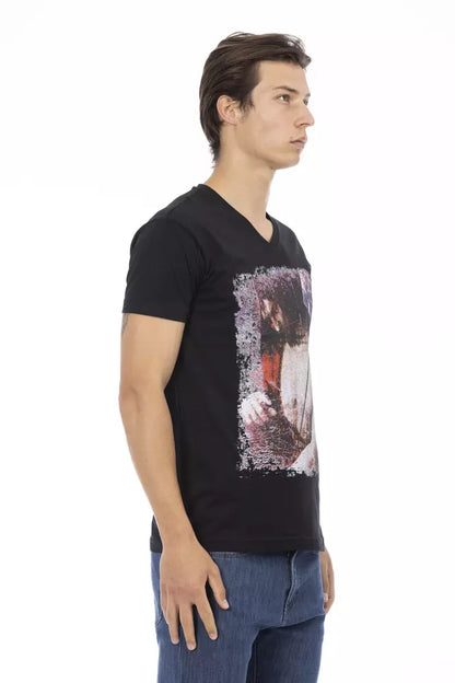 Strak T-shirt met V-hals en stoere print op de voorkant