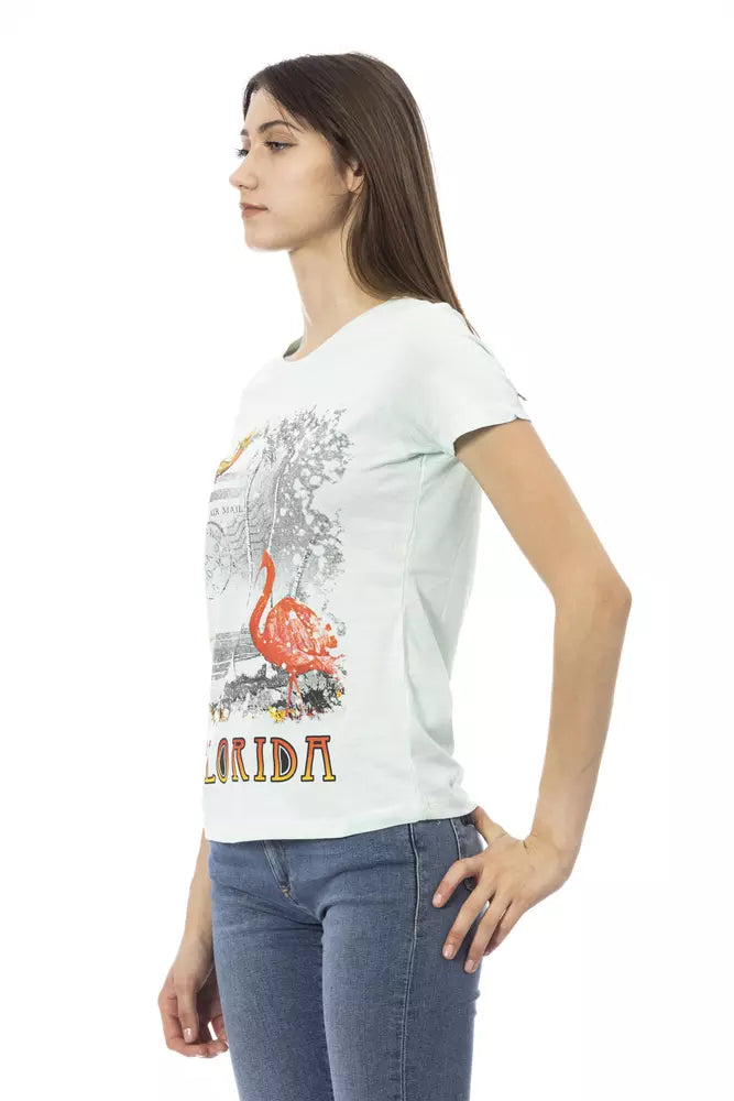 Elegant lichtblauw T-shirt met chique print op de voorkant