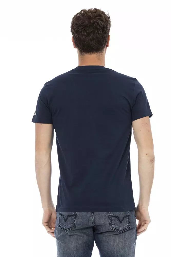 Elegante camiseta azul con cuello en V y elegante estampado frontal