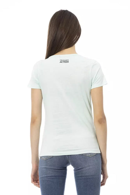 Elegant lichtblauw T-shirt met chique print op de voorkant