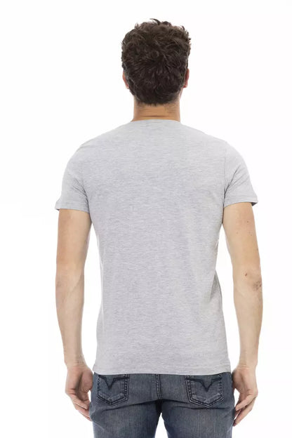 Camiseta elegante con cuello en V y estampado frontal en gris