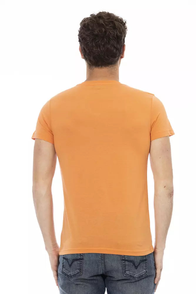 Camiseta naranja con cuello en V y estampado frontal