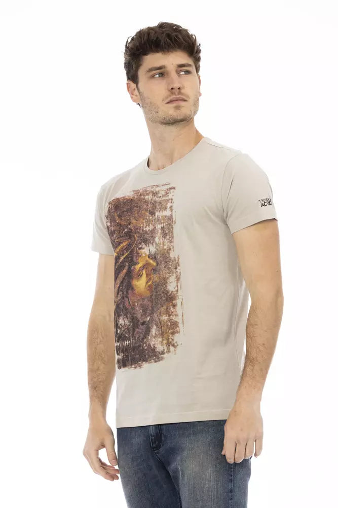 Elegante camiseta beige de manga corta con cuello redondo