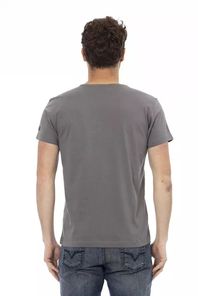 Camiseta gris elegante de manga corta con cuello redondo