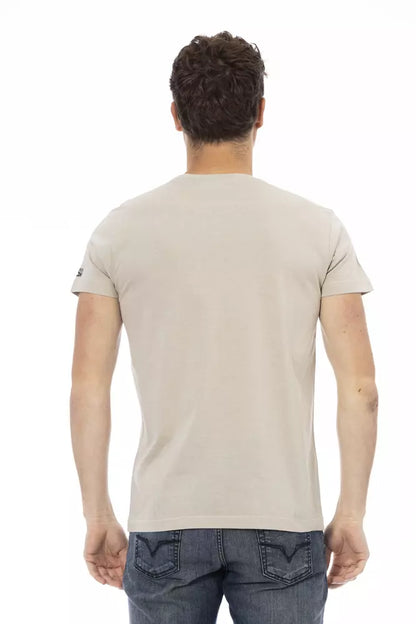 Elegante camiseta beige de manga corta con cuello redondo