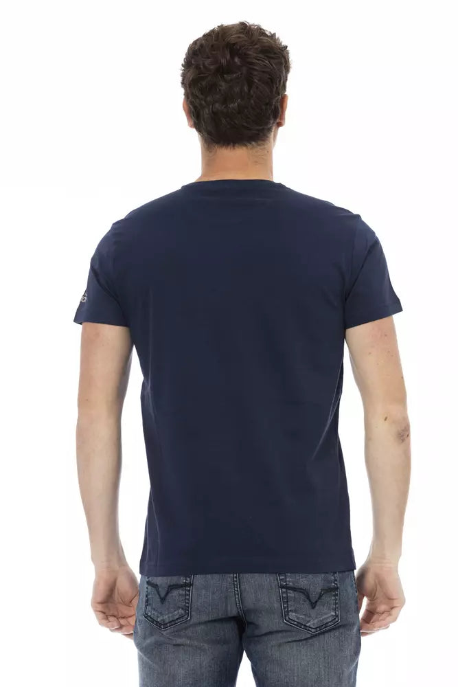 Chique blauw bedrukt T-shirt met korte mouwen