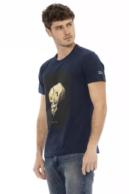 Elegante camiseta azul de manga corta con cuello redondo