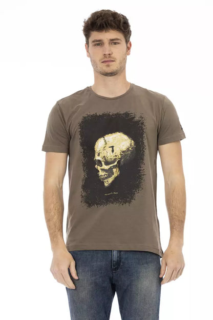 Elegant bruin T-shirt met korte mouwen en unieke print