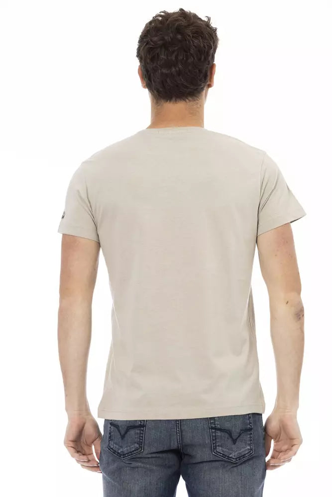 Beige T-shirt met korte mouwen en print op de voorkant