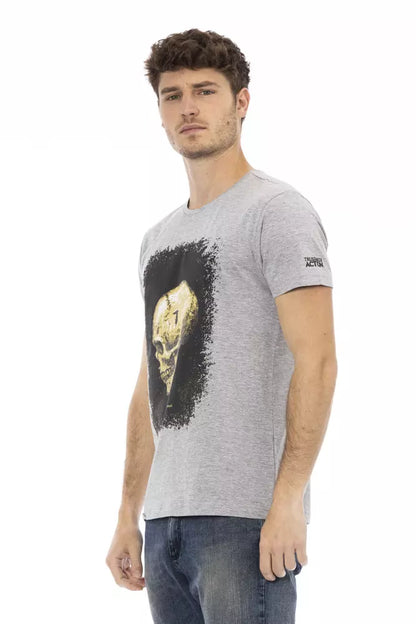 Elegante camiseta gris de manga corta con cuello redondo