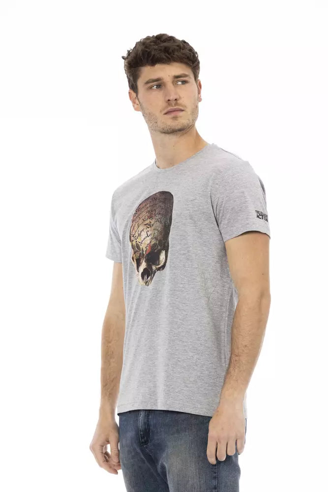 Elegante camiseta gris de verano con estampado frontal