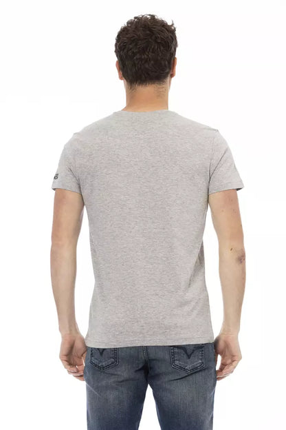 Camiseta elegante de cuello redondo en mezcla de algodón gris