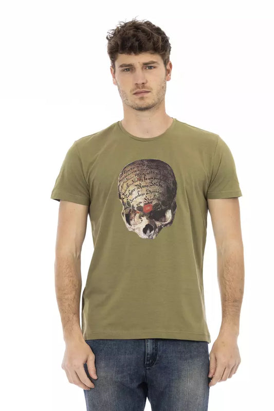 Slim-fit groen T-shirt met print op de voorkant