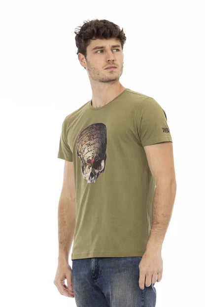 Slim-fit groen T-shirt met print op de voorkant