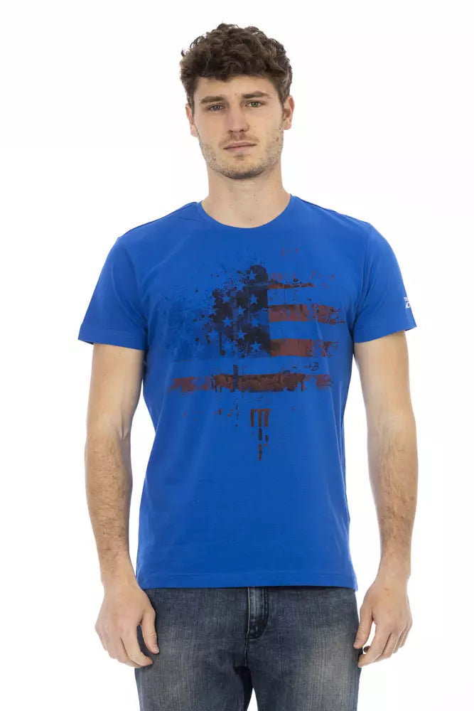 Elegant blauw T-shirt met korte mouwen en print op de voorkant