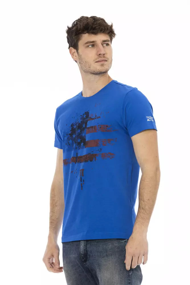 Elegant blauw T-shirt met korte mouwen en print op de voorkant