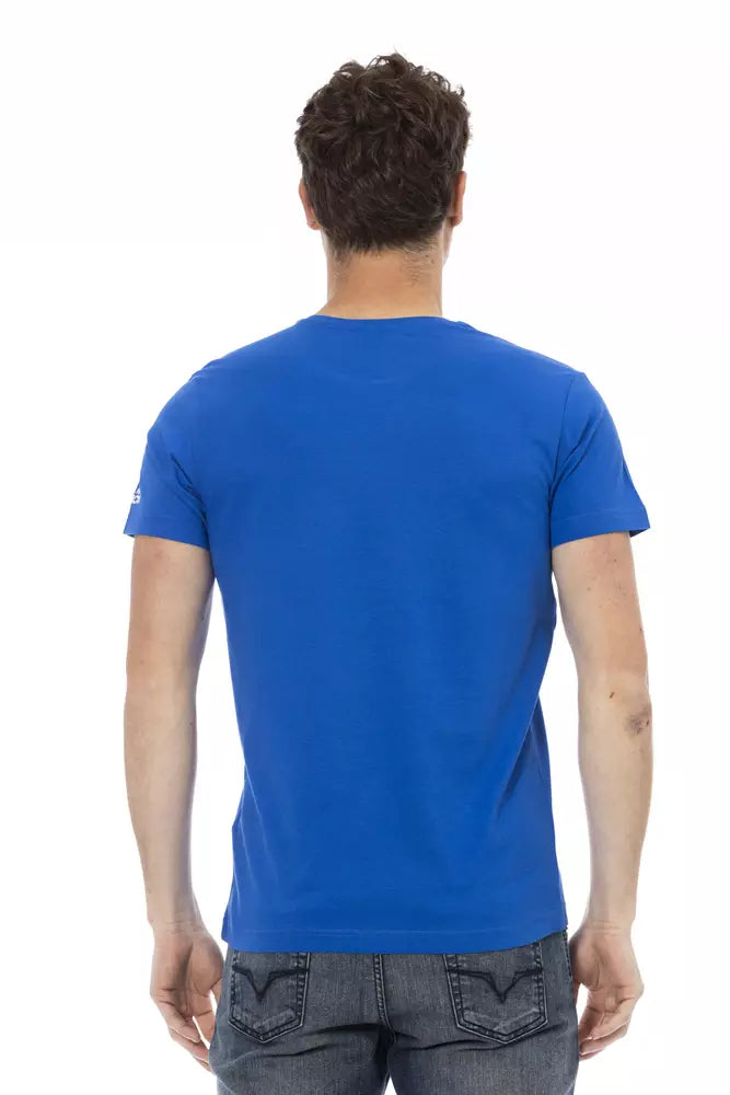 Elegant blauw T-shirt met korte mouwen en print op de voorkant