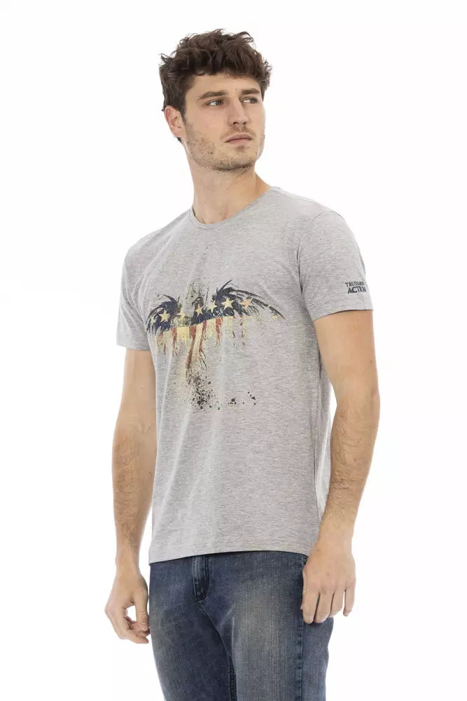 Camiseta gris informal elevada con estampado frontal único