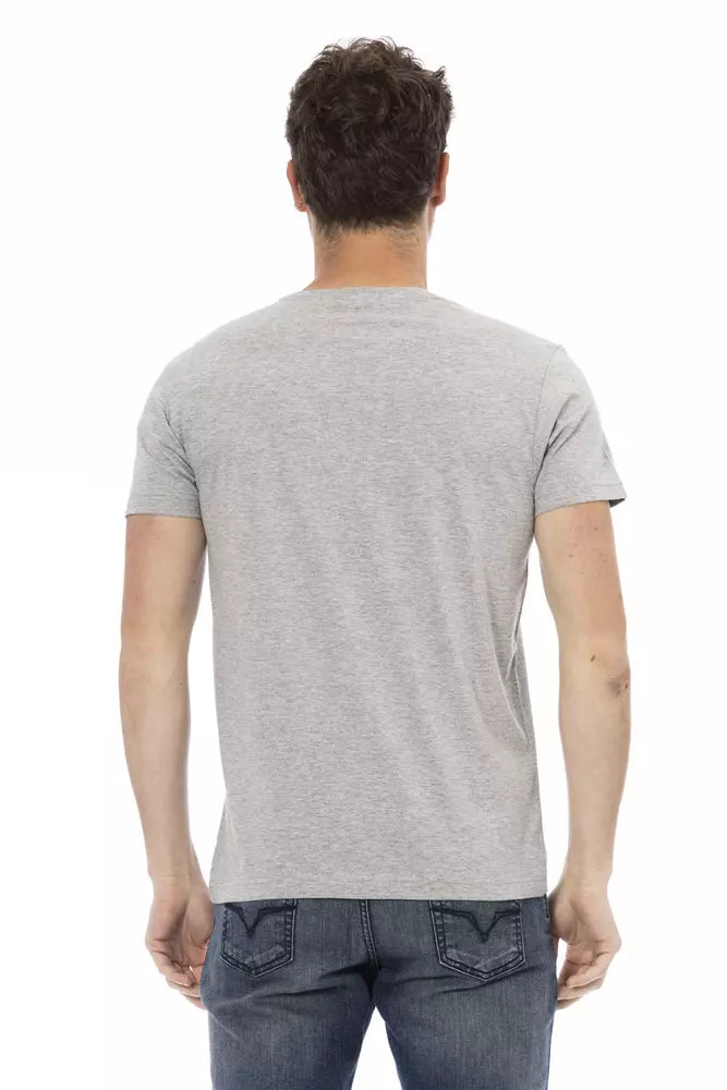 Camiseta gris informal elevada con estampado frontal único