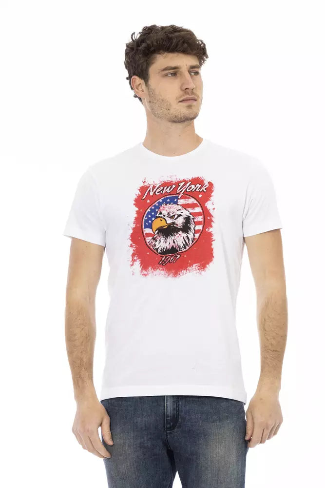 Elegante camiseta blanca de manga corta con estampado frontal