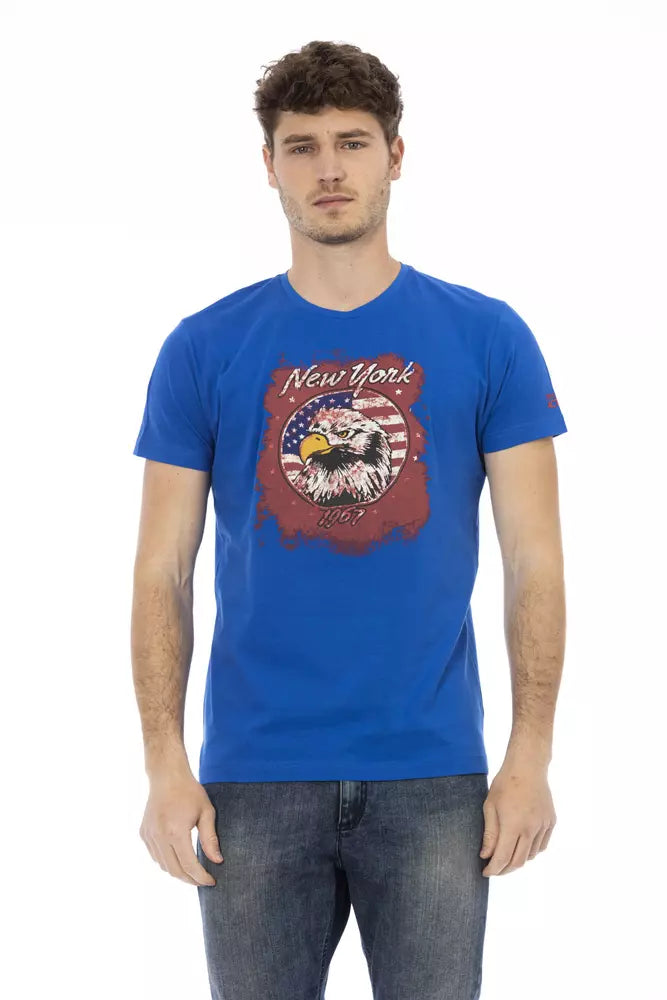 Camiseta azul elegante de manga corta con cuello redondo