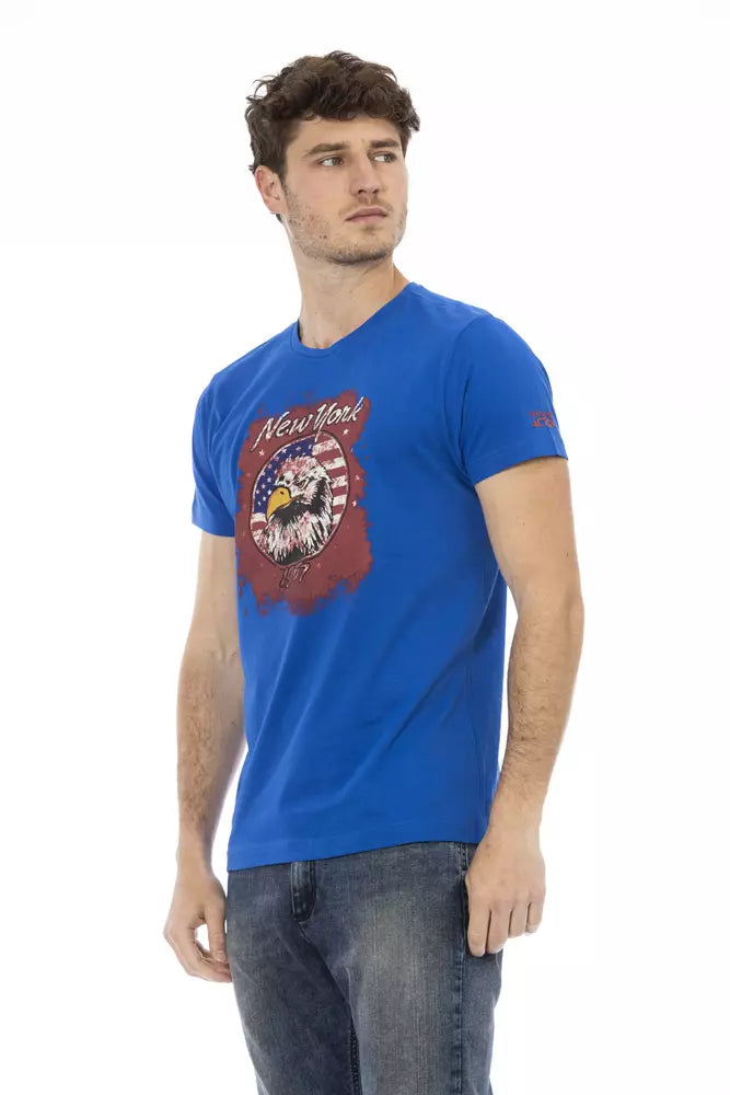 Camiseta azul elegante de manga corta con cuello redondo