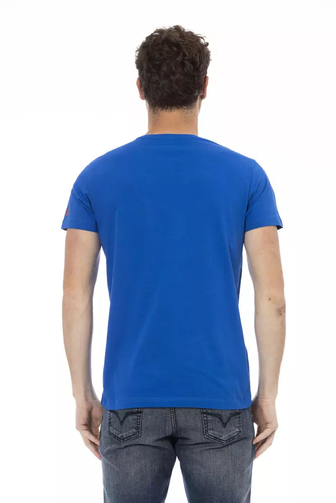 Strak blauw T-shirt met ronde hals en korte mouwen